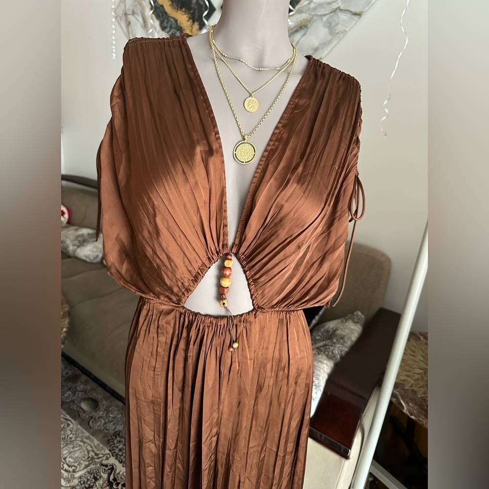NWT ZARA Elegant Brown Maxi Dress - Picture 5 of 7